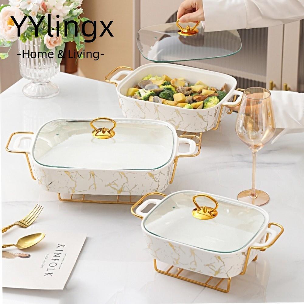 YYlingx Máy hâm nóng thực phẩm bằng gốm YYLINGX, Hình chữ nhật có nắp Nồi súp nhà hàng, Sang trọng 12 / 14 / 16in Cách nhiệt Bắc Âu Chafing Dish Cassette Phục vụ Buffet