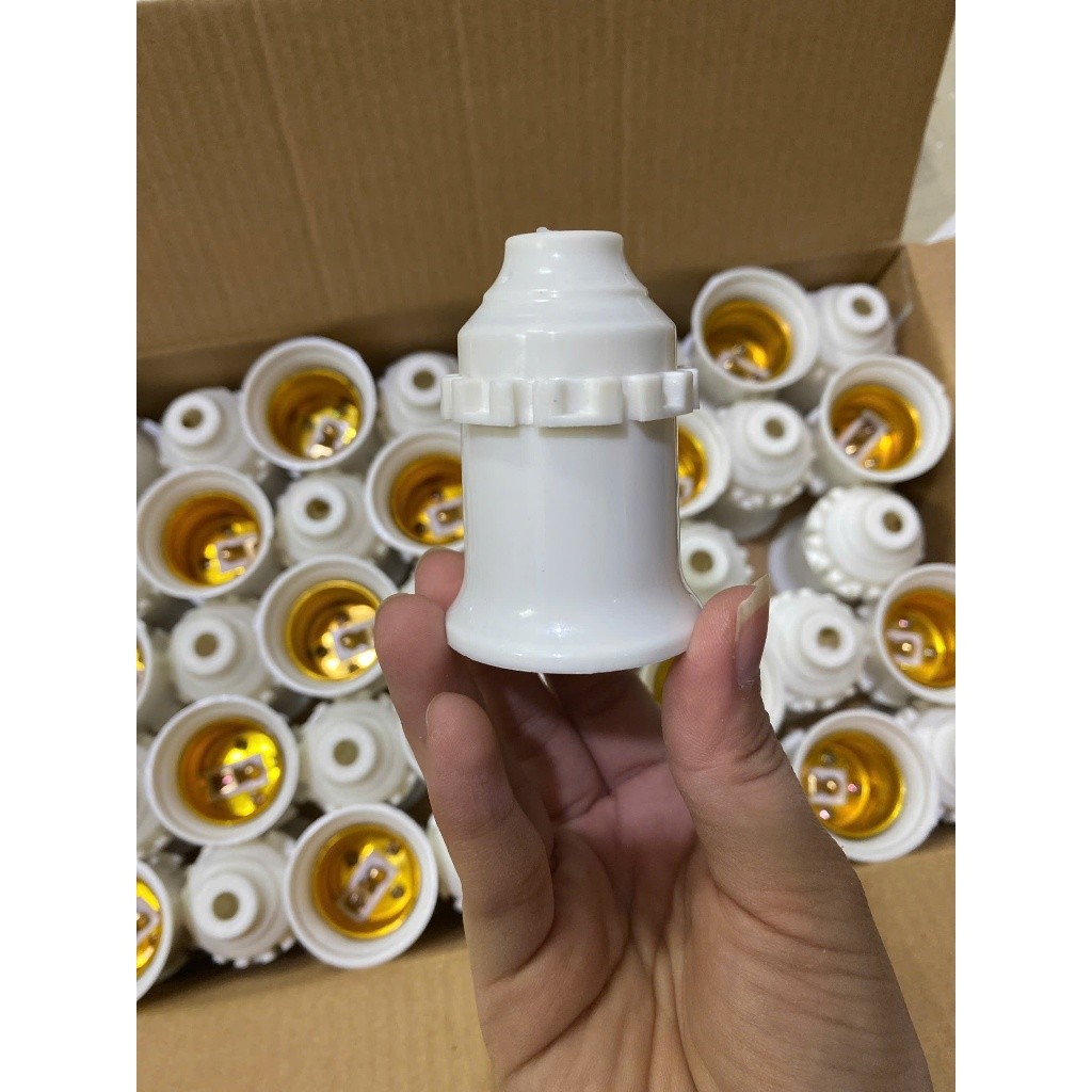 10c Đuôi đèn xoáy TREO THẲNG E27 chống cháy, chịu nhiệt cao - Chui đèn, đui đèn E27