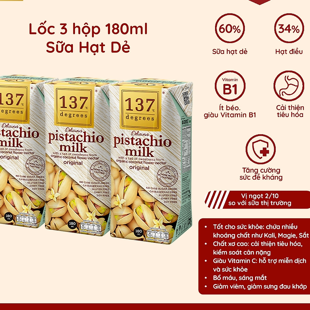 Lốc 3 hộp Sữa hạt Hạt dẻ Nguyên chất 137 DEGREES 180ml