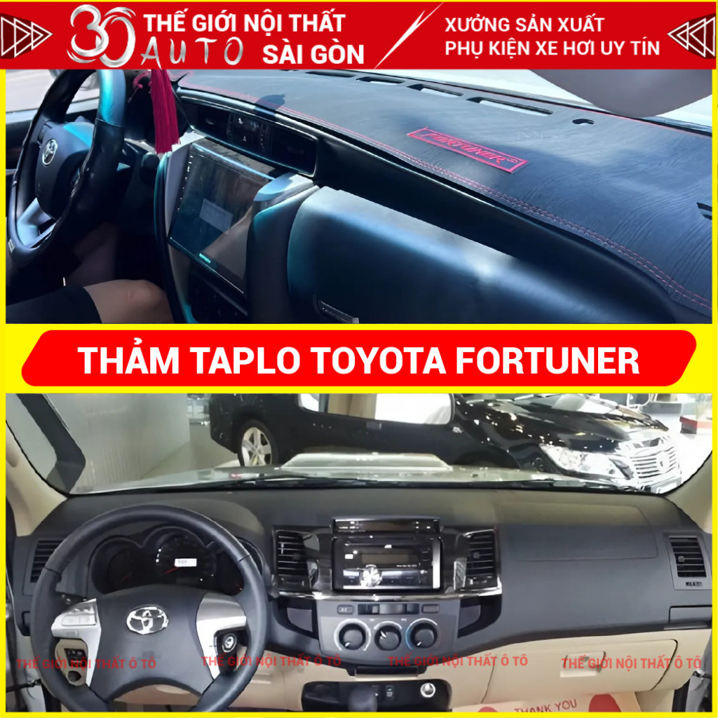 Thảm taplo Toyota Fortuner đời 2006 - 2026 da cacbon,da vân gỗ, tuyết nhung chống nắng cao cấp, chuẩ