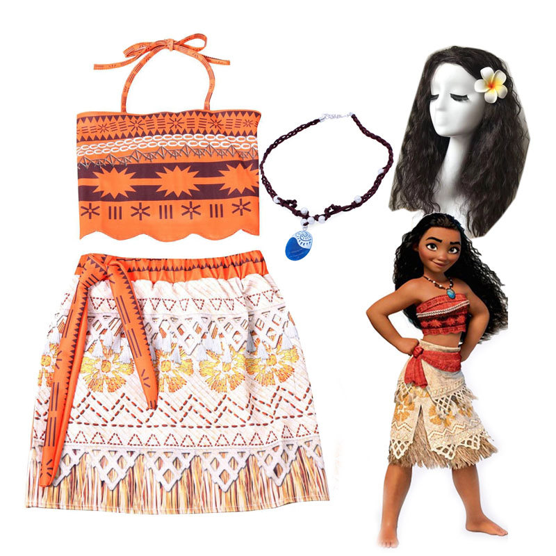 1-10 Tuổi Nhân Vật Moana Trang Phục Cho Trẻ Em Cô Gái Moana Top Váy Vòng Cổ Phụ Kiện Bộ Sinh Nhật Lạ
