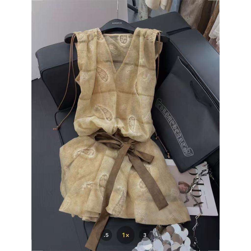 KUBERAS Original - Áo Vest & Đầm Tay Ngắn Cổ Chữ V Dây Rút Phù Hợp