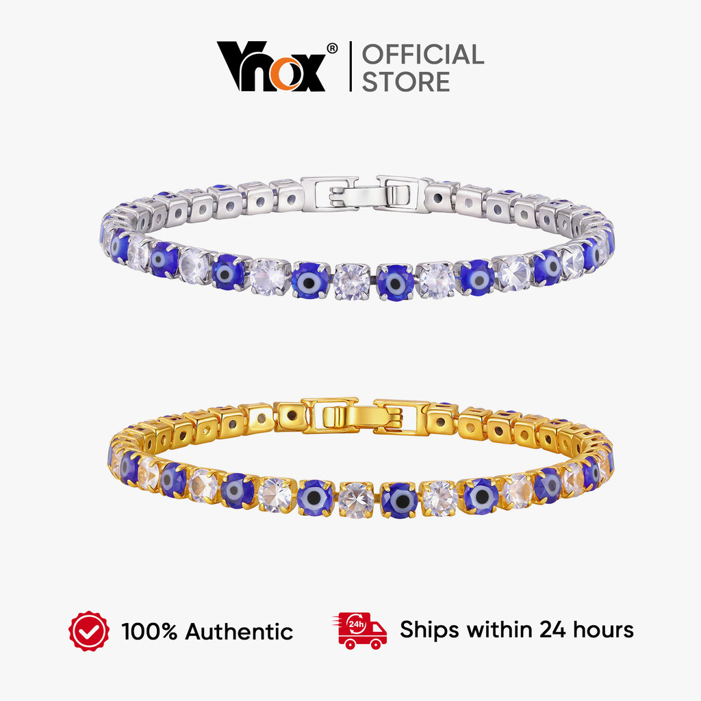 Vnox Evil Eye Zircon Tennis Bracelet for Women Men Amulet Protection Good Luck Minimalist Chain link
