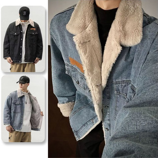 Áo khoác cotton denim nam phong cách Mỹ với lông cừu từ thương hiệu TIANLESIWEI