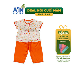  Bộ quần áo Bà Ba Dài tay ngắn bé gái họa tiết Hoa Trang Lụa Cam - AICDBGUDBCQN - AIN Closet 