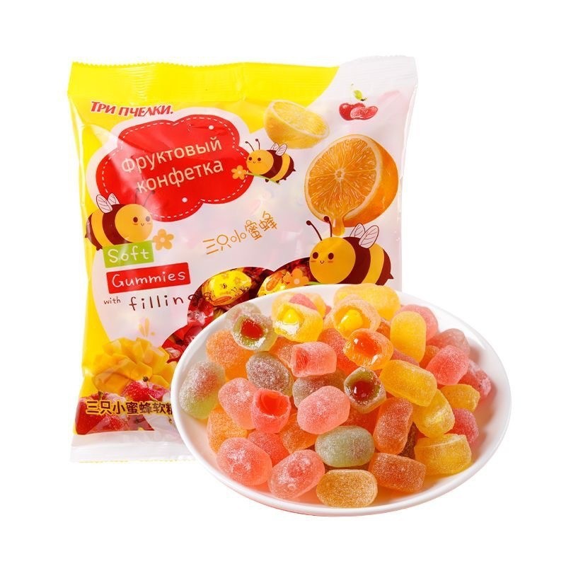 Little Bee Pop Pulp Filled Fruit Gummies Pop Juice Fruit Filled Candy Gummies Snacks Leisure 500g