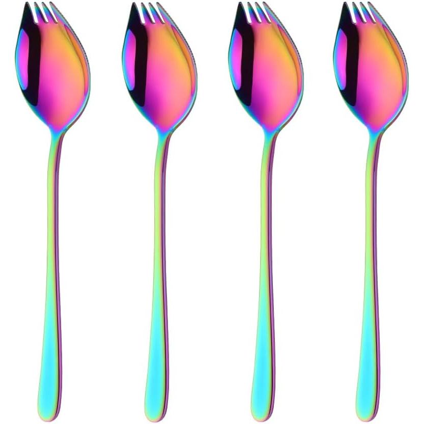 Sporks, Buyer Star 4 Pack 18 / 8 Sporks bằng thép không gỉ, Nĩa tráng miệng khai vị trái cây có tay 