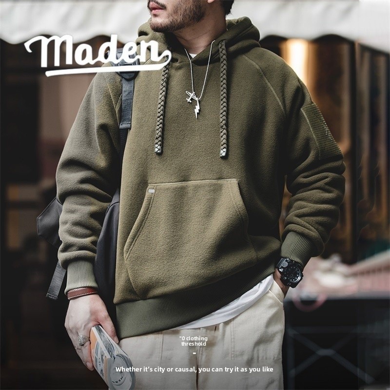 MADEN Áo Hoodie lông cừu hạng nặng nam MADEN Áo chui đầu đa năng ấm áp dày cho mùa thu
