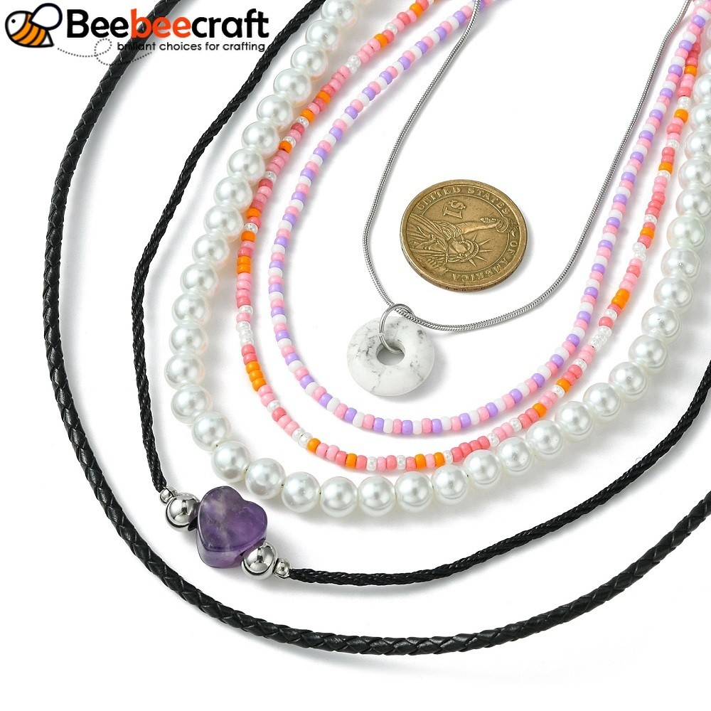 Vòng cổ và dây chuyền đá hạt đa màu sắc, kích thước từ 15,74 đến 38,97 inches