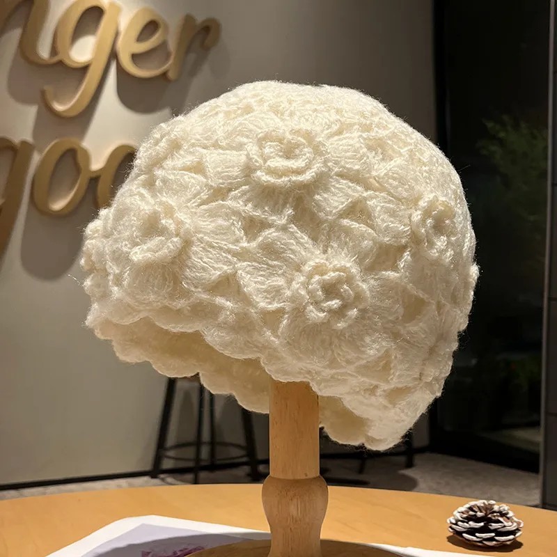 nón giữ ấm mũ len nữ hàn quốc Mũ nữ mũ len bít mũi mẫu mới mùa đông 2025 móc thủ công hoa dệt kim rỗ