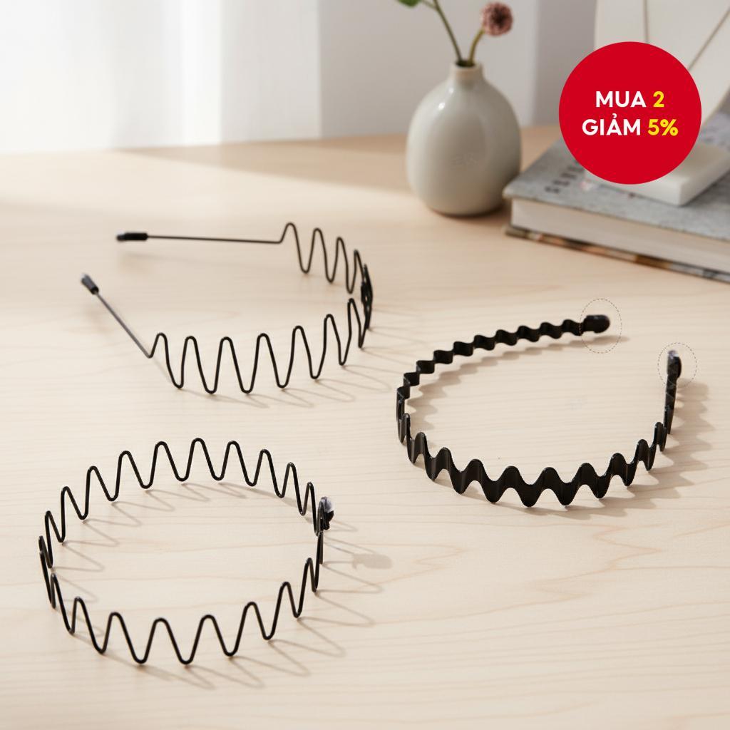 Băng đô gợn sóng màu đen cho nam và nữ – Vòng cài tóc chống trượt, phụ kiện tóc thời trang, băng đô 
