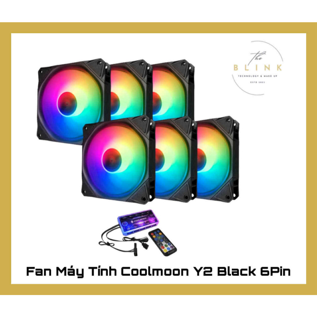 Quạt Fan COOLMOON Y2 BLACK - 6Pin Kèm 4 Ốc ( Không gắn nguồn cần Hub 6Pin )