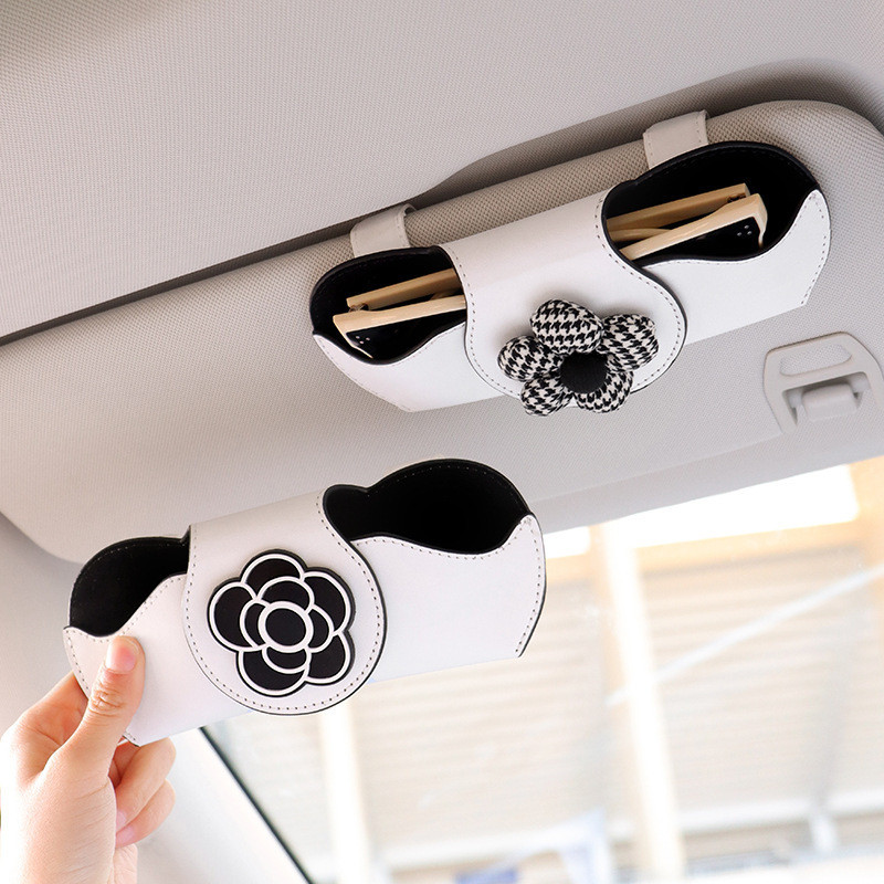 Car Glasses Case Internet Celebrity Camellia Car Glasses Clip Sun Visor Storage Car Internal Driving