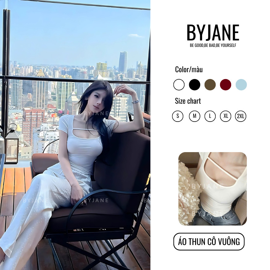 (MỞ BÁN) Áo Thun Nữ Cổ Vuông Dây Ngang Ngực BYJANE- 201