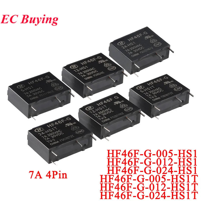 Rơle HF46F HF46F-G 005-HS1 012-HS1 024-HS1T 5VDC 12VDC 24VDC DC 5V 12V 24V Thường Mở 7A 4PIN Điện Re