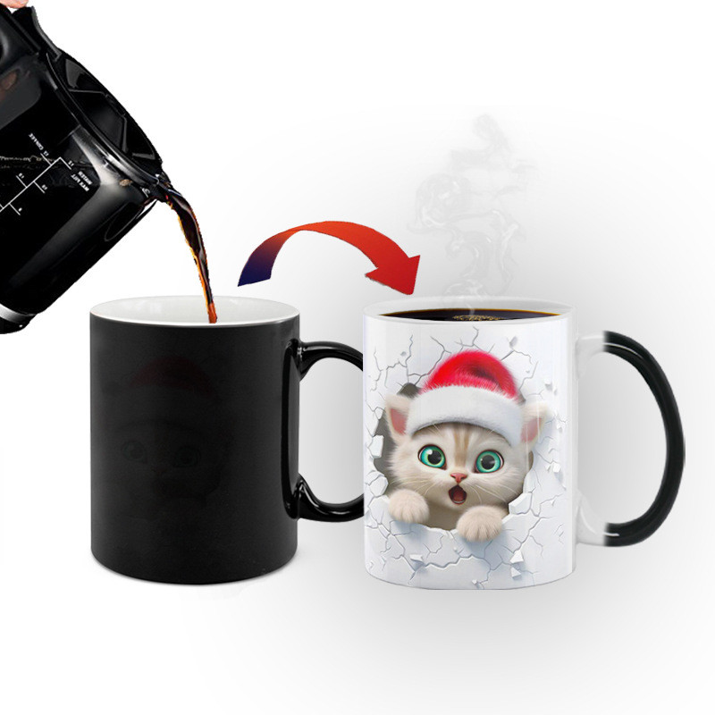 gift ceramic cups cute ceramic cups Ưu đãi xuyên biên giới 3D Họa tiết mèo Cốc đổi màu gốm sứ Nhiệt 