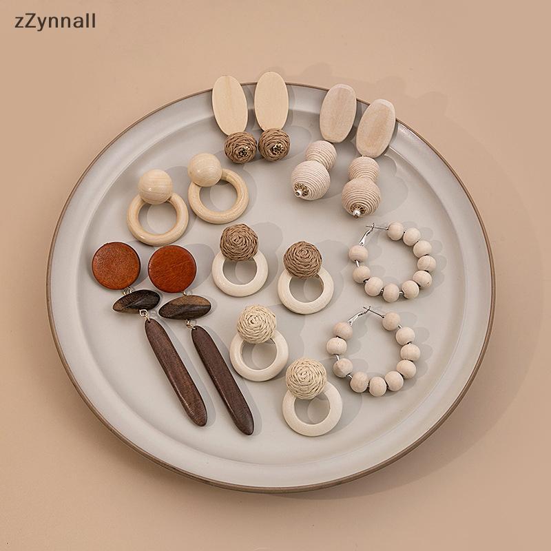 Bông tai & mặt dây chuyền gỗ đính hạt hình học, style vintage boho