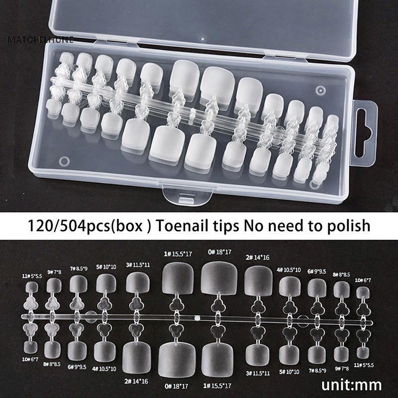 MATQPELHUNE 120 / 504 CÁI Bấm vào móng chân với bộ keo dán móng tay, File Matte Gel Toe Đầu móng tay