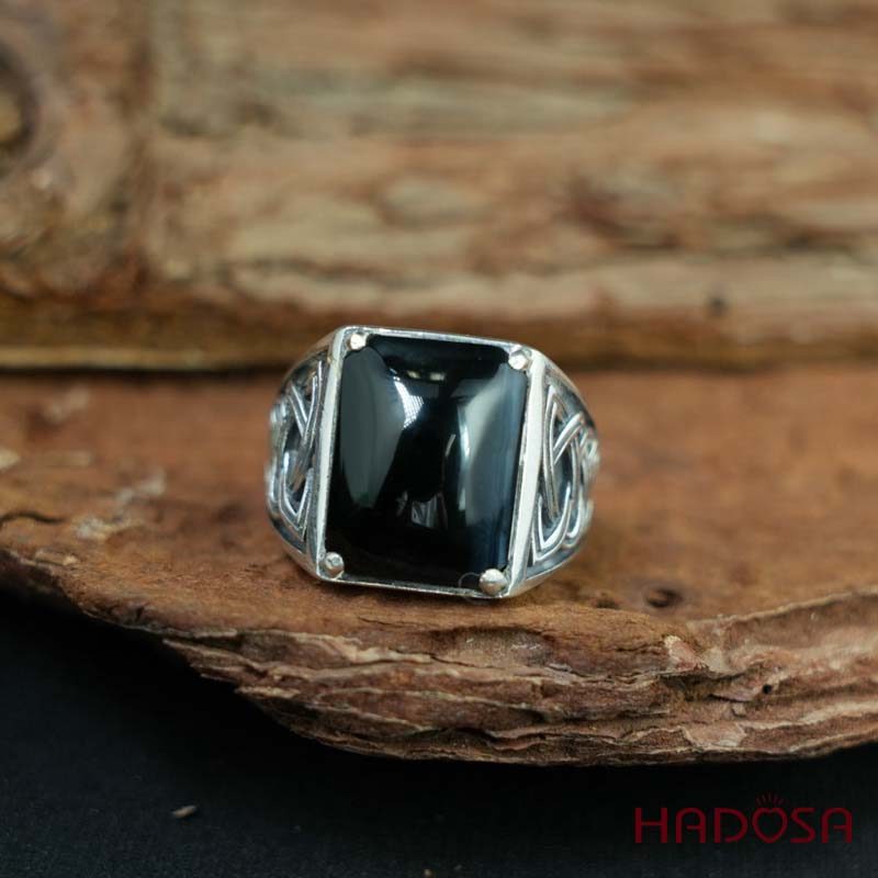 Nhẫn Nam Bạc Thái 925 Mắt Hổ Xanh Đen Kiểu Dáng Mạnh Mẽ Mang Lại Bình An Và May Mắn Hadosa NSSRM144
