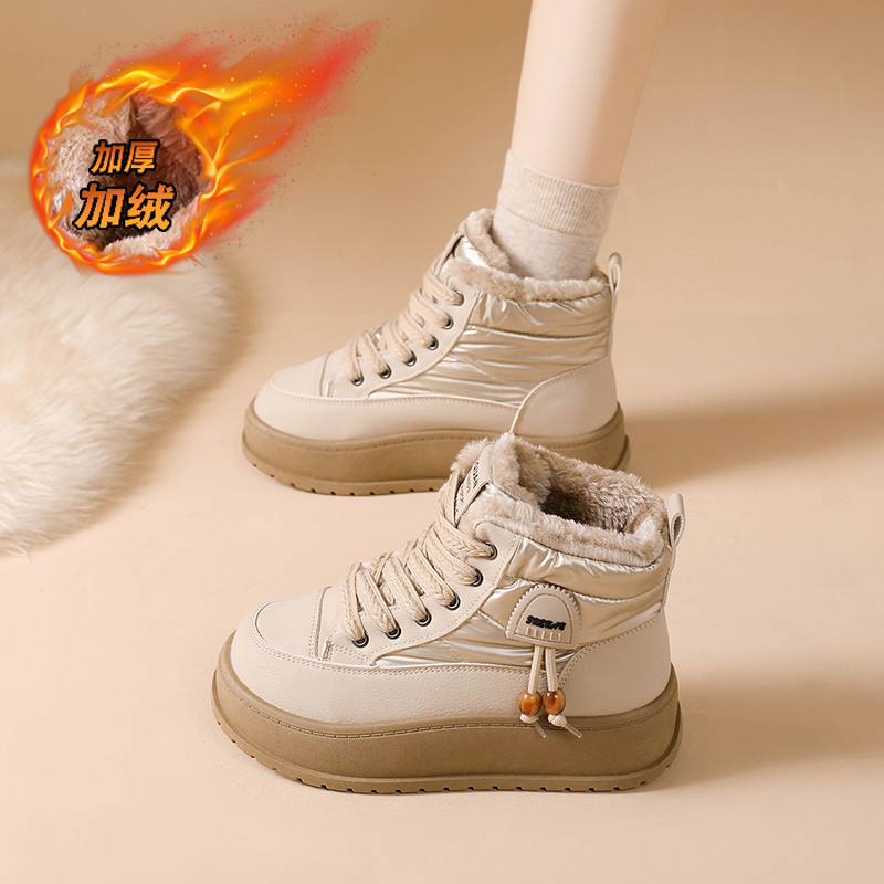 Phong Cách Mới Thời Trang Nữ Giày Bốt Tuyết Đế Dày Lông Cừu Lót Ấm Áp Phù Hợp Với Chiều Cao Đông Bắc