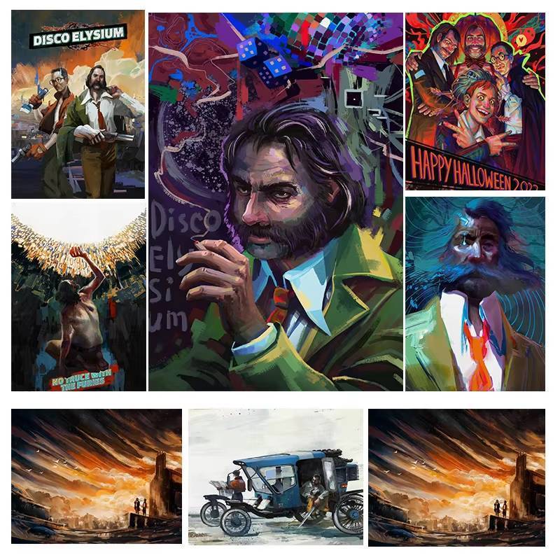 Cổ Điển Trò Chơi Điện Tử Disco Elysium Poster Tội Lỗi Thành Phố Cảnh Sát Thám Tử Nhân Vật In Canvas 