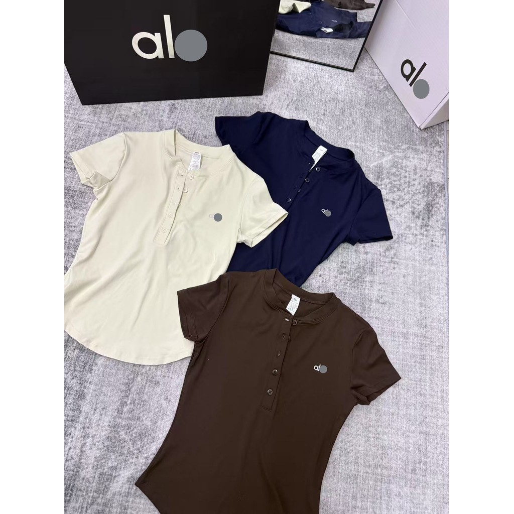 K8NJ AL0 New Solid Color Henley Shirt Short Sleeve Button Henley Shirt Quick-Dry Slimming Waist Inne