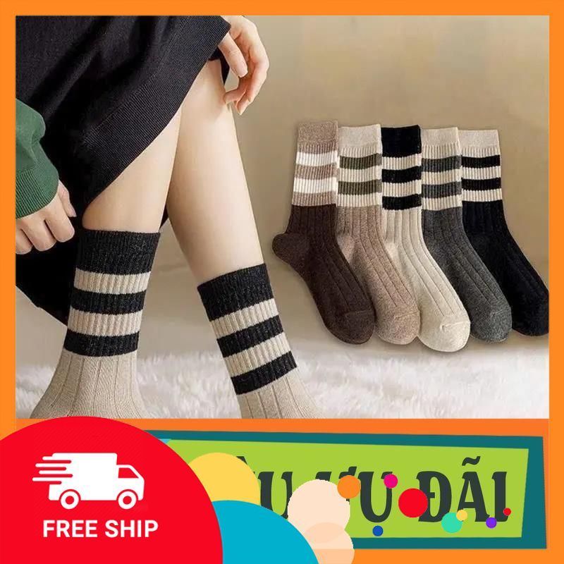 Combo 5 Đôi 10 Đôi Tất Nam Nữ Cổ Cao Phong Cách Vintage Nhật Bản tất chân cho nam