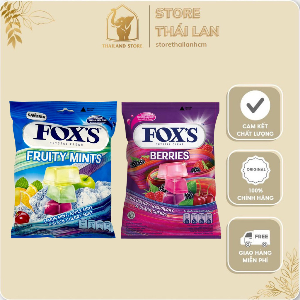 [GÓI 90gr] Kẹo Fox's Crystal Clear 2 Vị Fruity Mints, Berries Candy