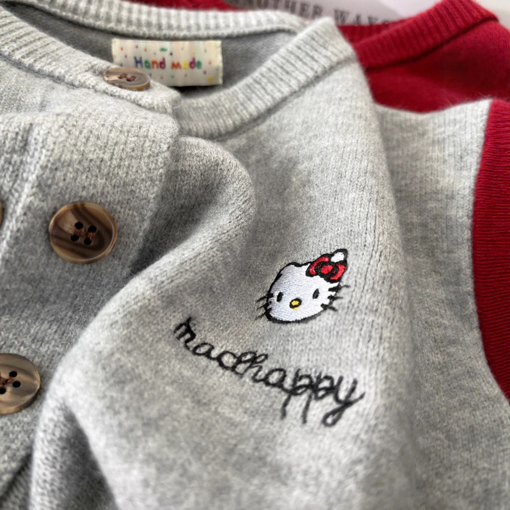 Egg Cardigan Len Nữ Thu Đông, Sáp Thêu Mèo Ấm Áp, Phong Cách Mới