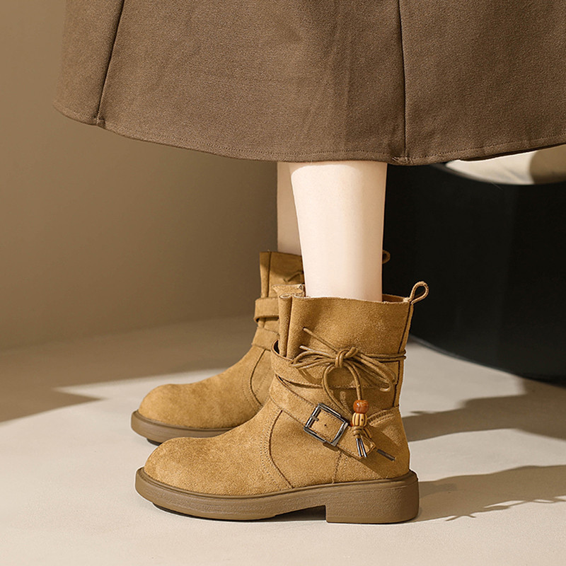 Giày Nữ Yongge 9207 Giày Bốt Lông Cừu Phong Cách Bohemian Đính Hạt Giữ Ấm