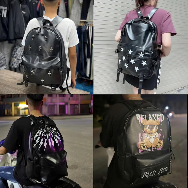 Balo đi học chữ thập ngôi sao tia sét cho nam nữ quai bản to size 42cm vừa sách vở A4 Laptop 14inch