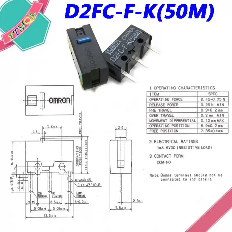 2 Chiếc Chuột Micro Switch D2FC-F-K (50M) Nút Chuột Fretting D2FC