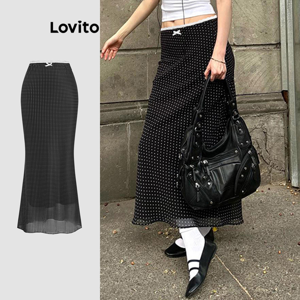 Chân váy Lovito xếp ly chấm bi dễ thương cho nữ L114AD845