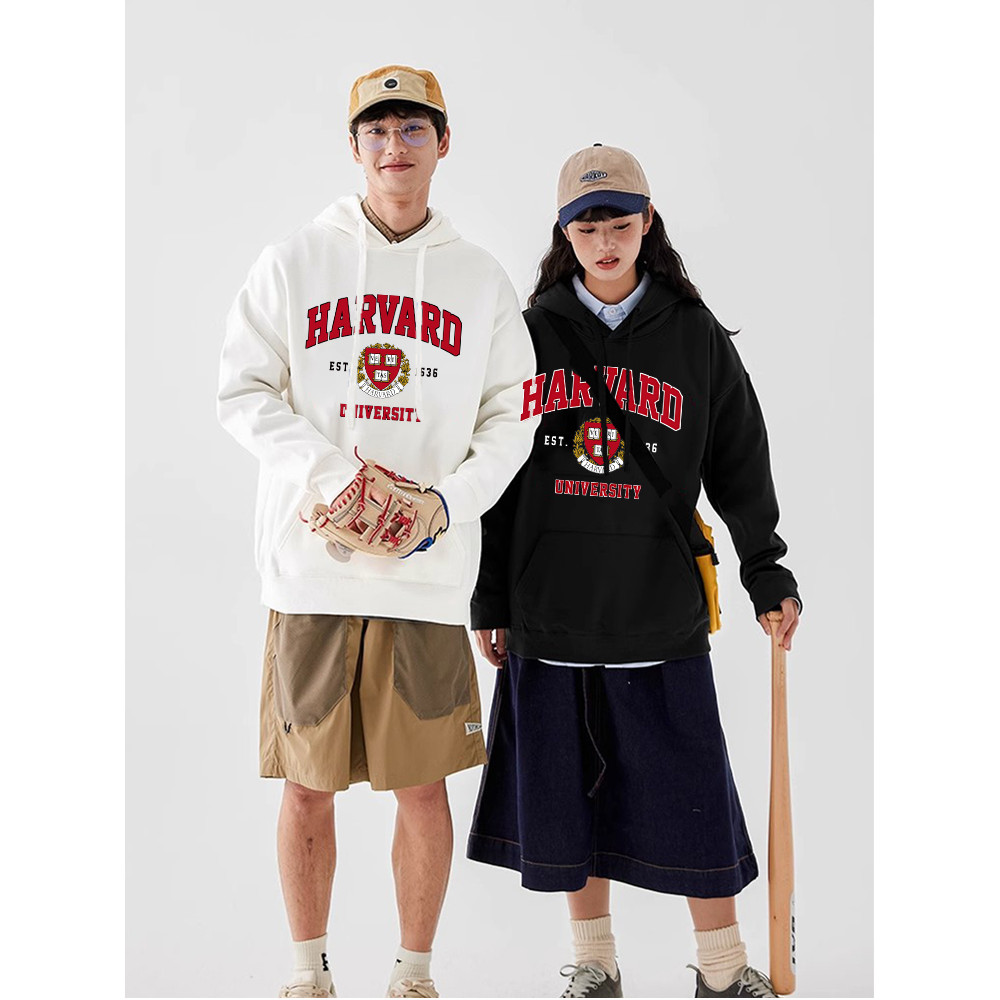 Áo nỉ có mũ trùm đầu đại diện logo Đại học Harvard, phong cách đơn giản, phù hợp nam nữ.