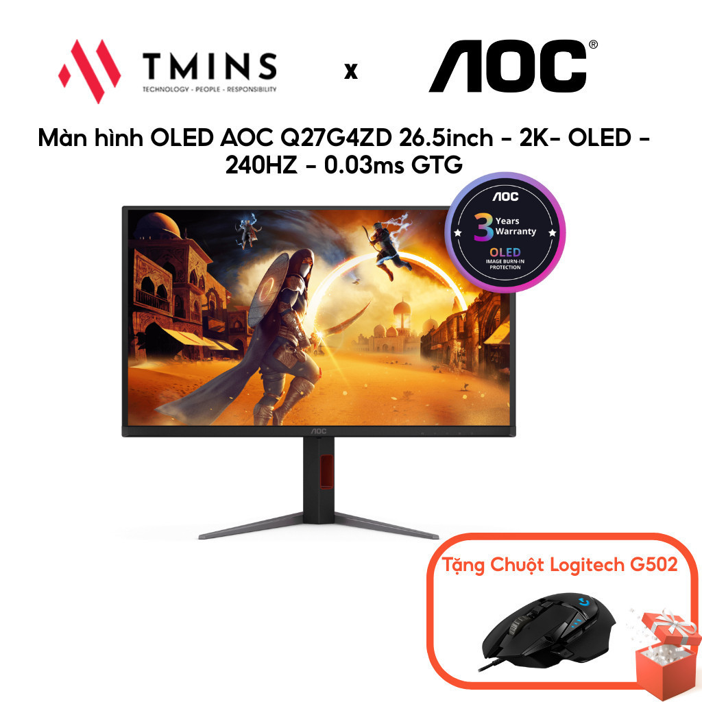 Màn hình OLED AOC Q27G4ZD 26.5inch - 2K- OLED - 240HZ - 0.03ms GTG - Hàng chính hãng