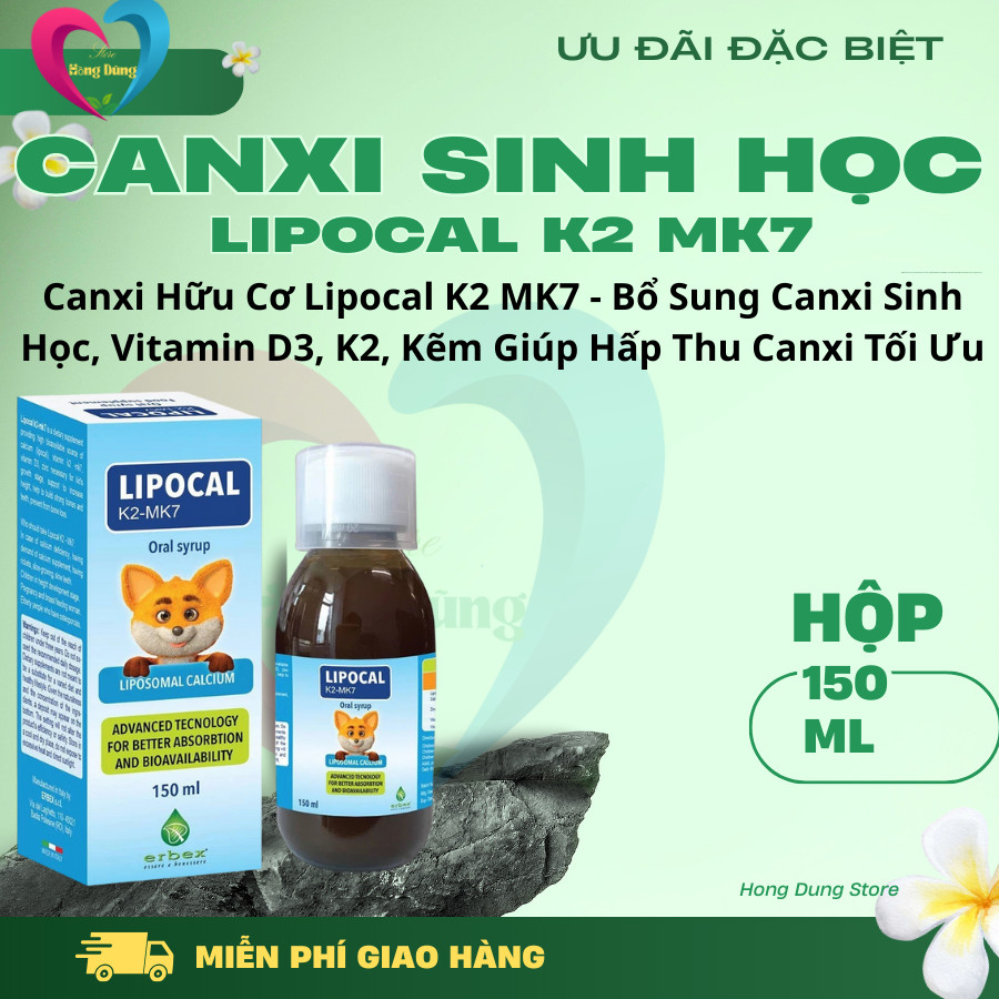 Canxi Hữu Cơ Lipocal K2 MK7 - Bổ Sung Canxi Sinh Học, Vitamin D3, K2, Kẽm Giúp Hấp Thu Canxi Tối Ưu