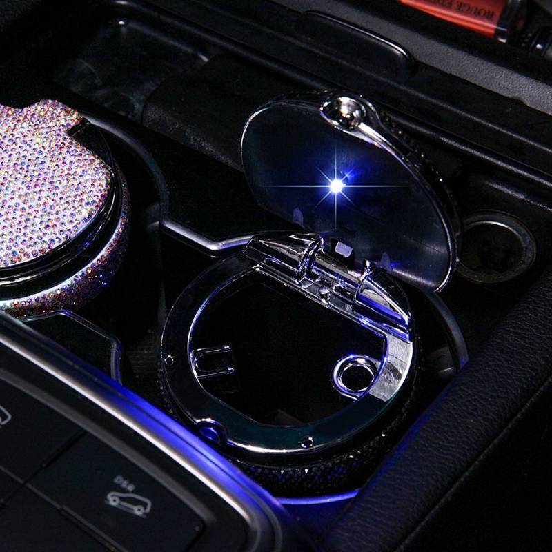 New Diamond-Embedded Car Ashtray Personalized LED Light Full Diamond Automobile Ashtray rvZP
