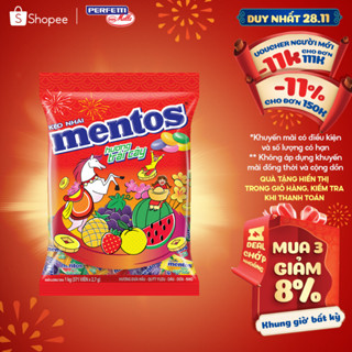   TÚI LỚN 1KG  Kẹo nhai Mentos Hương Dưa hấu Quýt Yuzu Dâu Dứa và Nho 