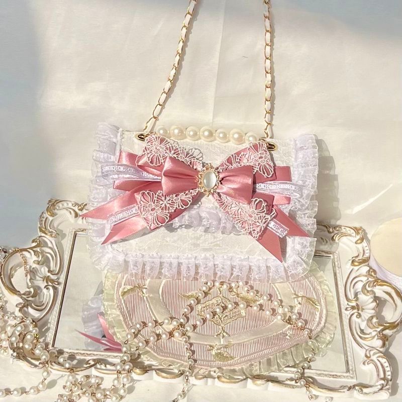 Lo Túi Ren Túi Dung Tích Lớn Tháp Vuông Túi Giảm Lo Âu Màu Hồng Trắng Túi Ngọc Trai jk Túi Nơ lo