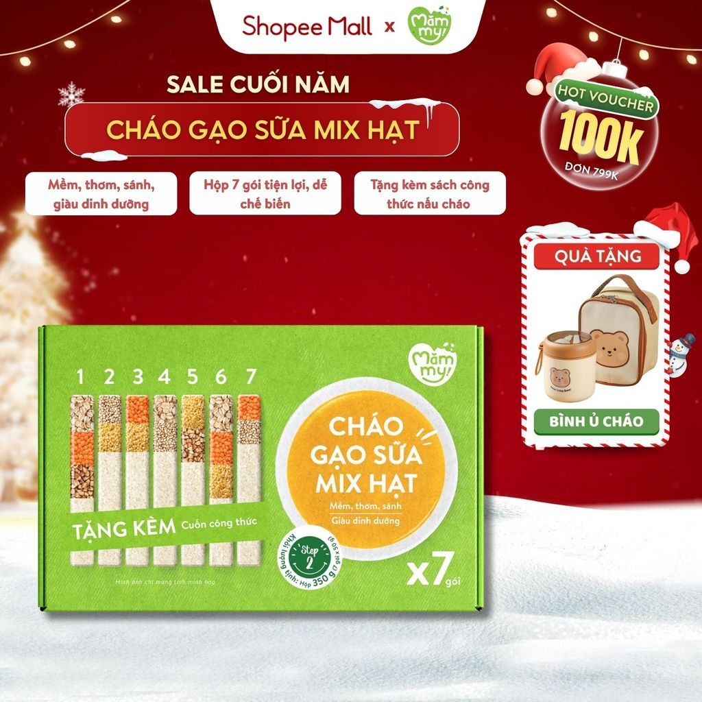Cháo ăn dặm cho bé Mămmy gạo sữa mix hạt nấu cháo bổ sung dinh dưỡng cho bé từ 8 tháng,7 gói x 50g