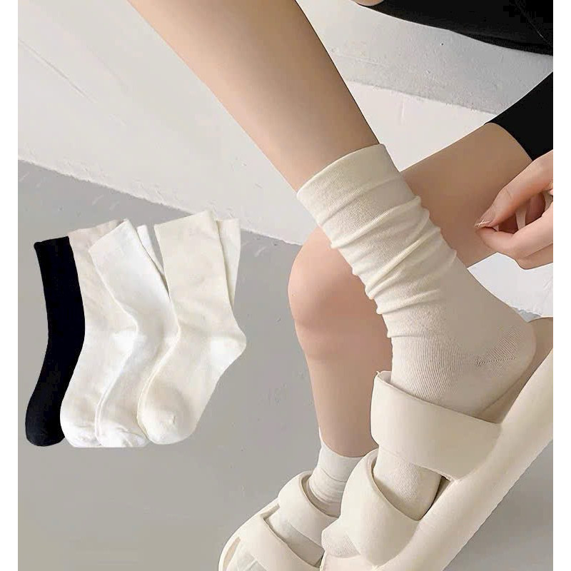 Set 10 đôi tất nữ cổ cao trơn basic 3 màu, cotton mỏng co giãn, đi học đi làm siêu xinh | BigBuy360 - bigbuy360.vn