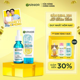  Bộ sản phẩm làm sạch giảm mụn dưỡng sáng da Garnier Anti-Acne Serum 30ml & Sữa rửa mặt 3-trong-1 100ml 