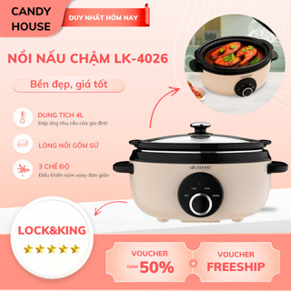 Nồi Nấu Chậm Lock&King LK-4026 Dung Tích 4L Lòng Gốm Ceramic Chống Dính Nấu Cháo, Hầm Xương, Kho Cá