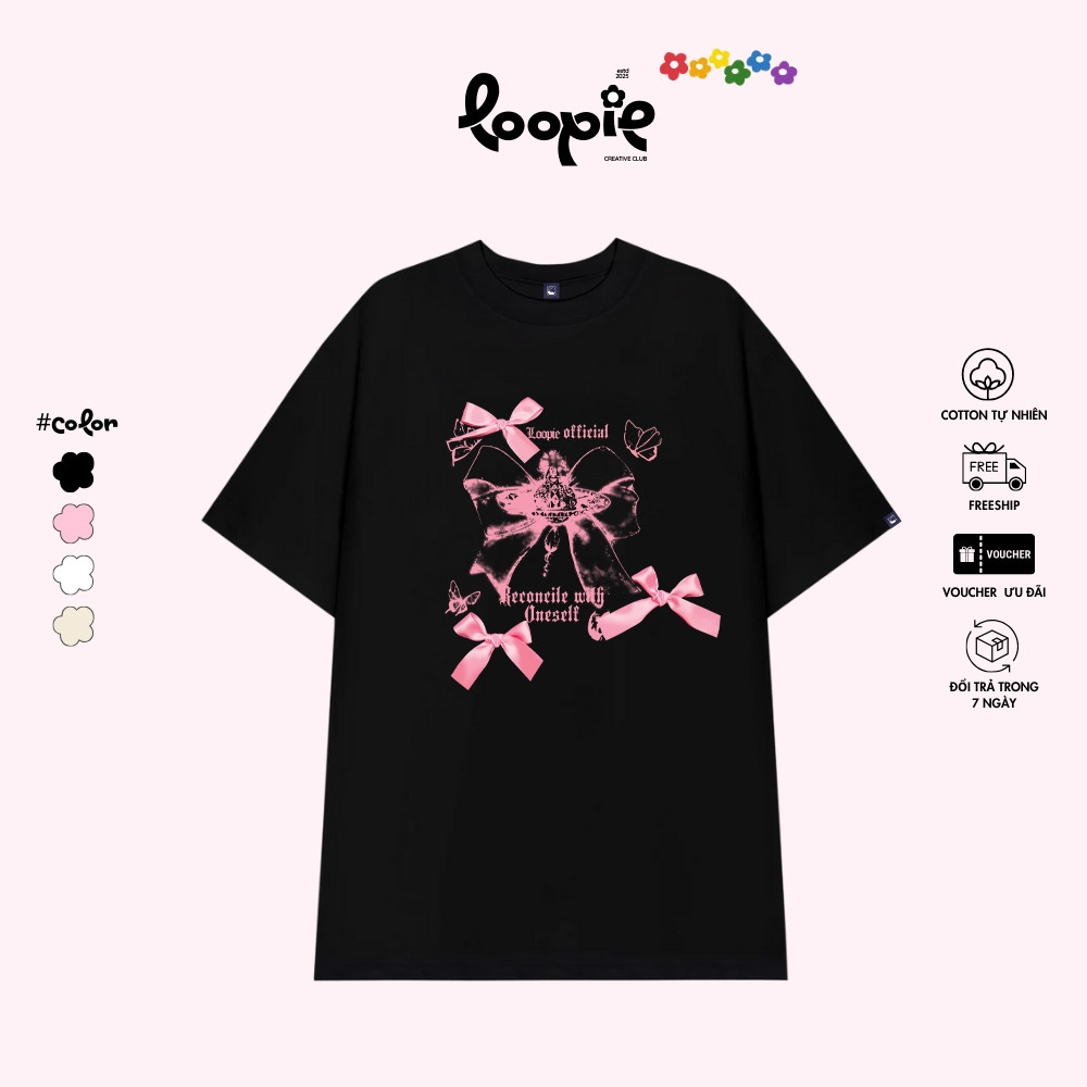 Áo Thun Unisex In Nơ Bướm By Loopie – LP20 Form Oversize Dành Cho Nam N
