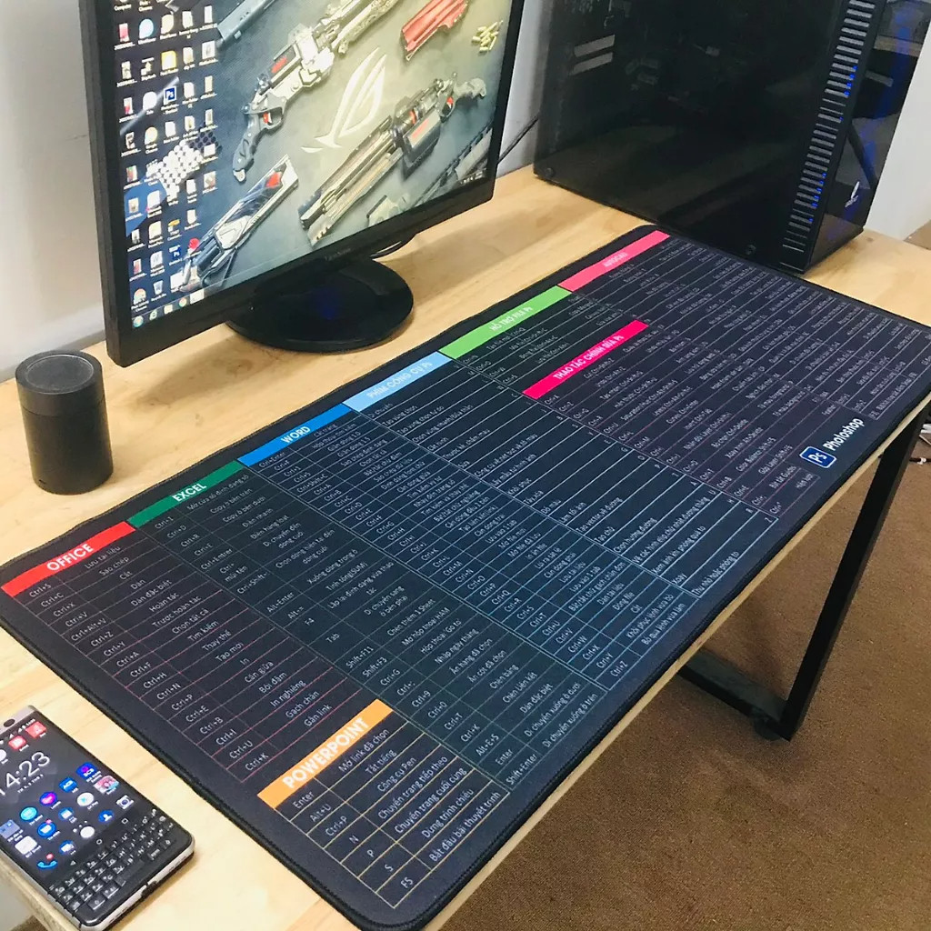 Lót Chuột 70x30cm – Pad Chuột Phím Tắt Văn Phòng, Gaming, Bo Viền Chống Trượt