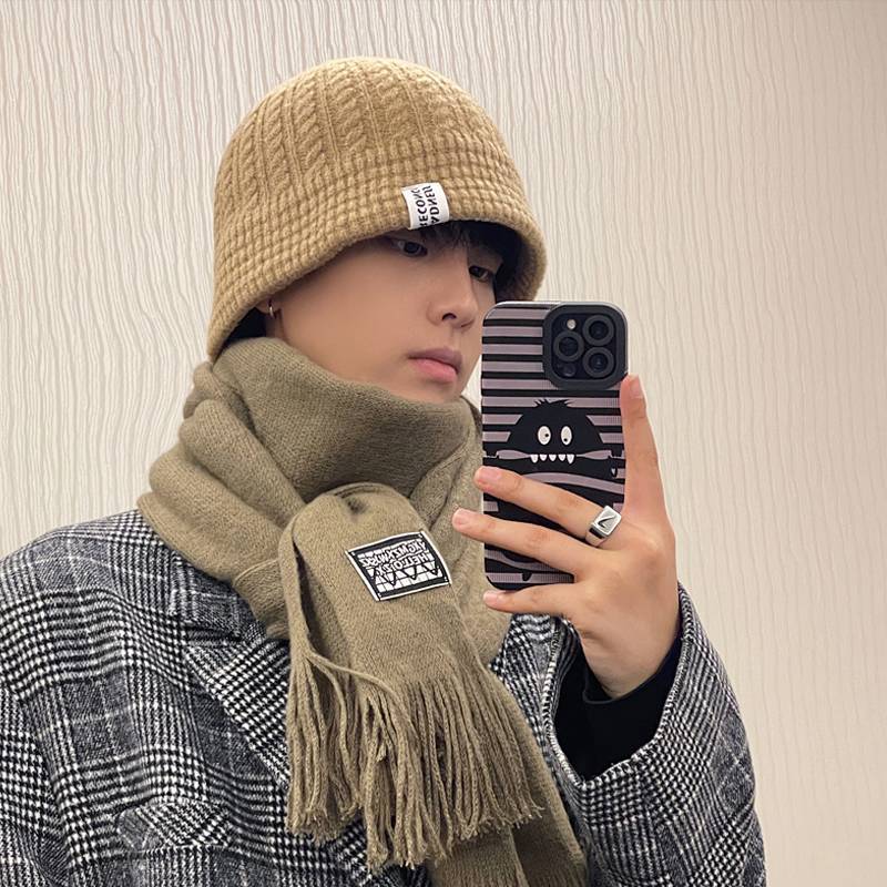 Hat Men's Winter Warm Trendy Wool Hat Bucket Hat Knitted Hat Men's Winter Men's Big Head Circumferen