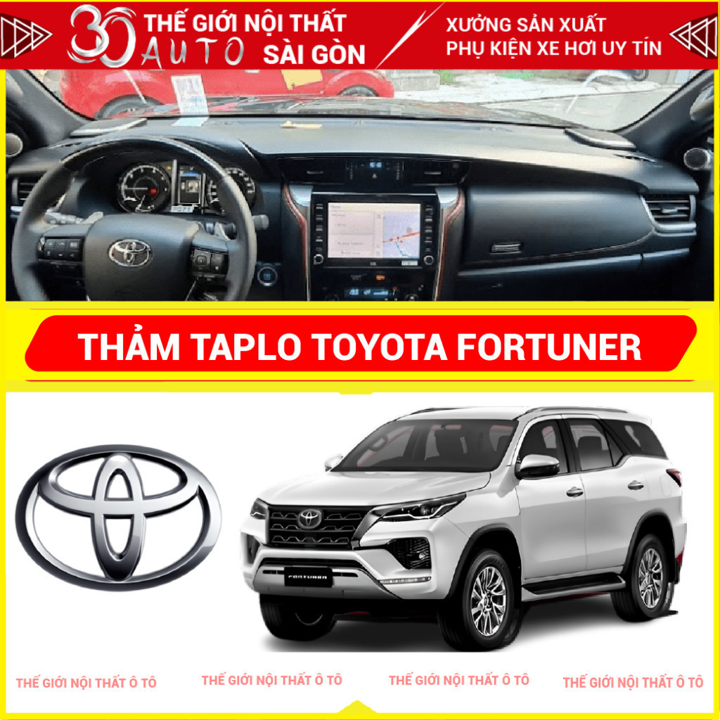 Thảm taplo Toyota Fortuner 2023 - 2026 da carbon, da vân gỗ đen, nhung cừu cao cấp, chuẩn form