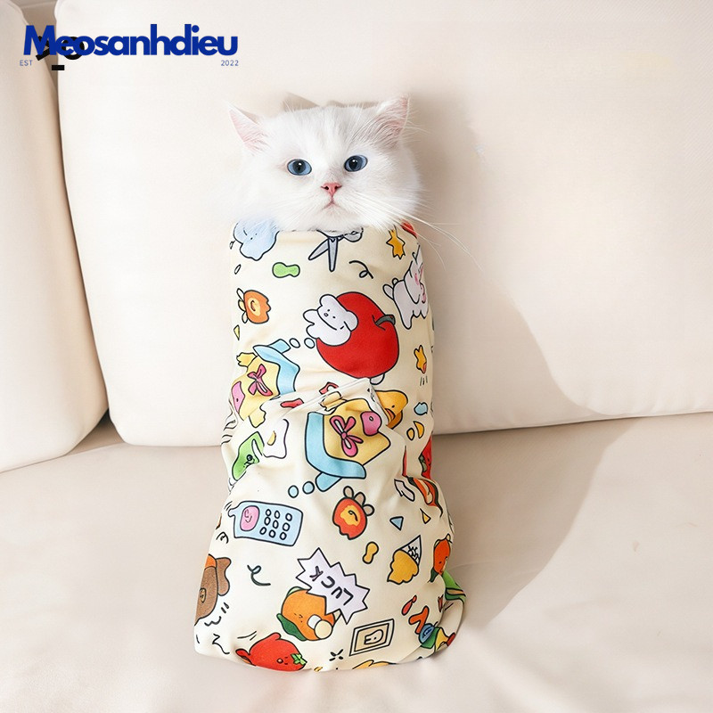 Vải Quấn Tự Dính Cho Mèo, Khăn Quấn Đa Năng, Dễ Thương, Cố Định Khi Cắt Móng & Chống Trầy Xước