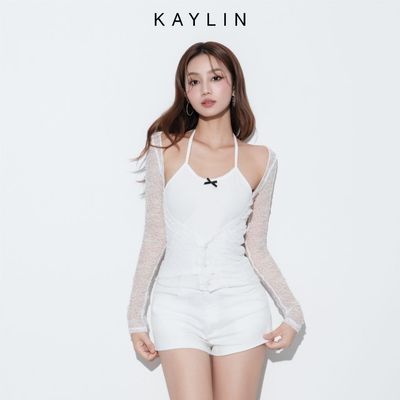 [SALE SỐC] Áo kiểu KAYLIN lưới tay dài phối yếm 2 dây chất vải lưới thun và thun cotton gợi cảm BST Hè 2025 - A21T6