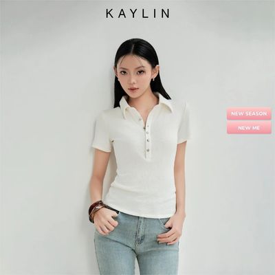Áo thun KAYLIN form polo phối nút tim chất vải thun cotton co giãn phong cách công sở BST Thu Đông 2025 - A52T9